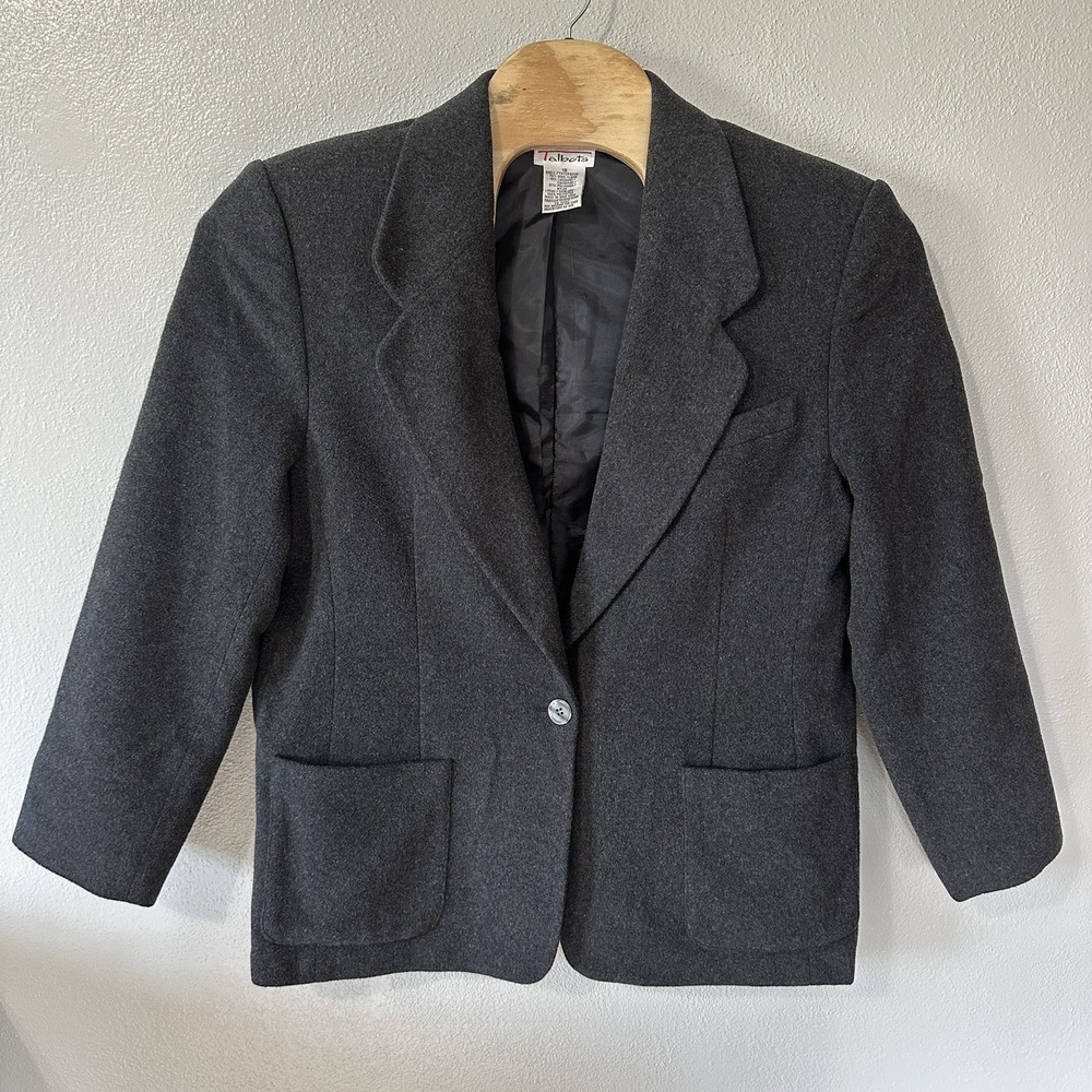 Vintage Talbots Women' 18 Charcoal Wool Cashmere Blazer Classic Old Money Preppy